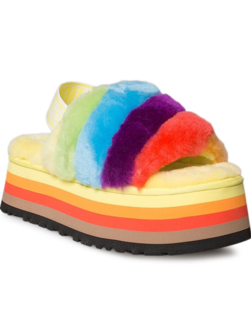 UGG Special Edition Pride Rainbow Disco Striped Platform Slippers Size 11 NEW